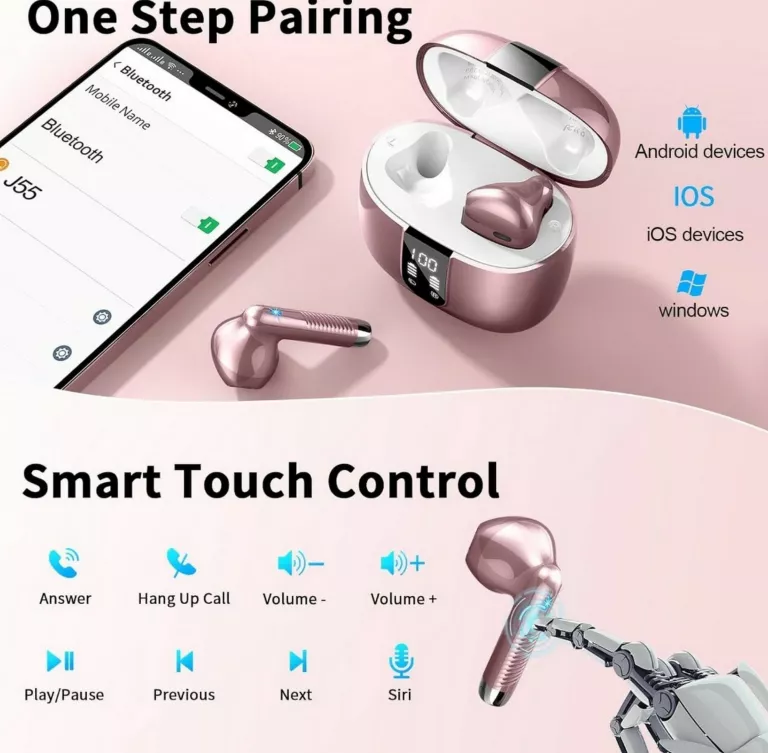 SŁUCHAWKI BEZPRZEWODOWE BLUETOOTH 5.3 DRSAEC J55 HIFI RÓŻ