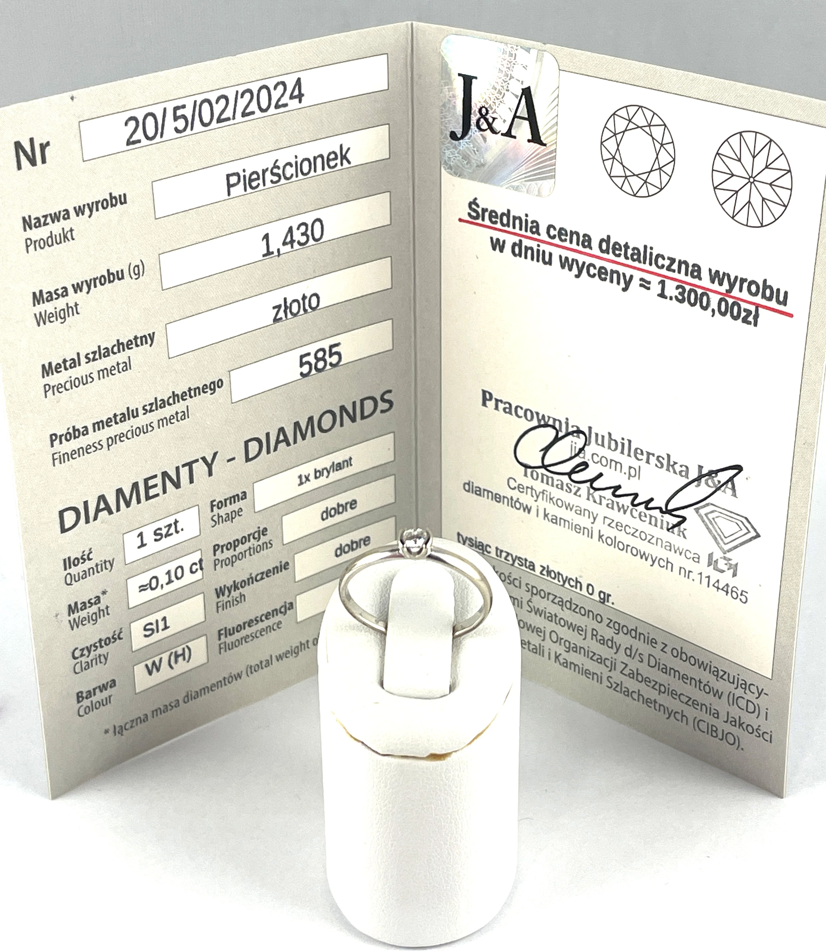 zloty-pierscionek-585-143g-1szt-brylant-010ct-r12-wyzwolenia-30-32-szczecin-rs