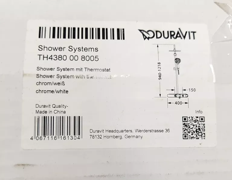 ZESTAW PRYSZNICOWY DURAVIT SHOWER SYSTEM TH4380008005 Z TERMOSTATEM