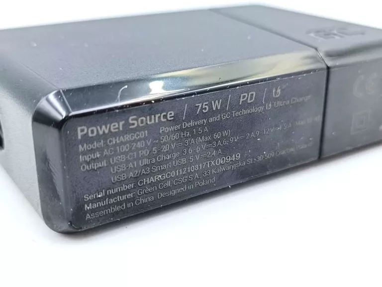ŁADOWARKA SIECIOWA GREEN CELL POWER SOURCE , USB 3.1 TYP C, USB TYP C 75W