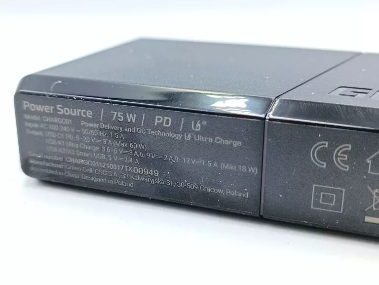 ŁADOWARKA SIECIOWA GREEN CELL POWER SOURCE , USB 3.1 TYP C, USB TYP C 75W