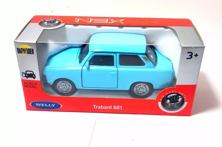 SAMOCHÓD WELLY TRABANT 601 NIEBIESKI 1:34 MYDELNICZKA, TRABI
