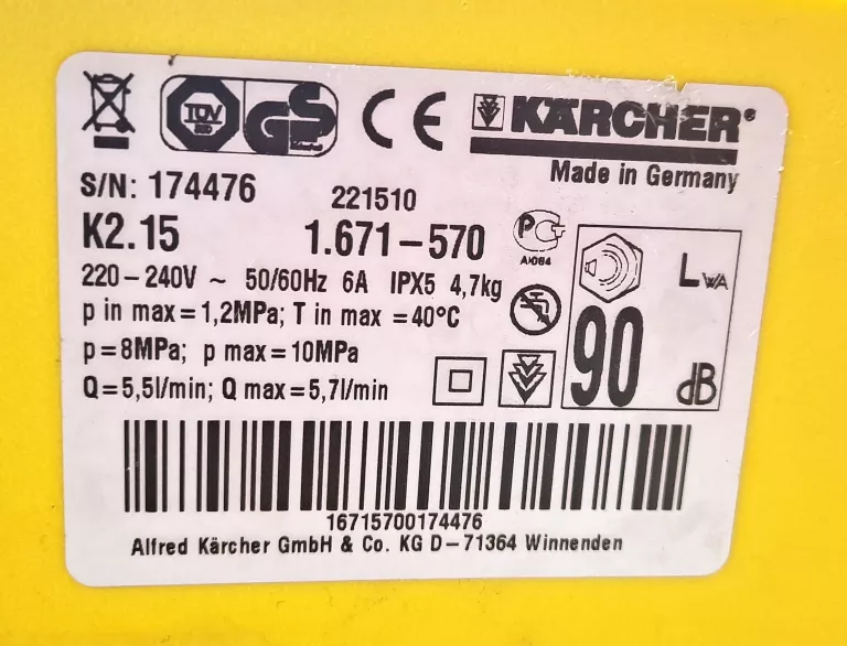 MYJKA CIŚNIENIOWA KARCHER K 2.15