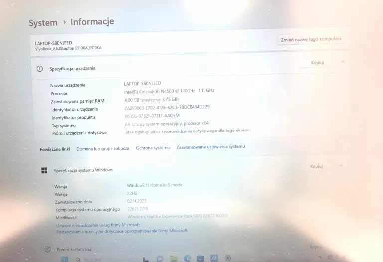 LAPTOP ASUS VIVOBOOK GO E510KA