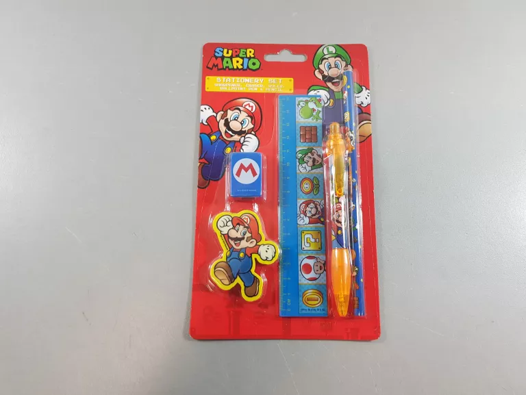 ZESTAW SZKOLNY SUPER MARIO OŁÓWEK LINIJKA DŁUGOPIS GUMKA TEMPERÓWKA
