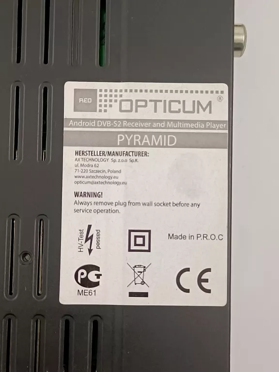 TUNER SATELITARNY OPTICUM PYRAMID ANDROID 4.4.2 DVB-S2 KOMPLET