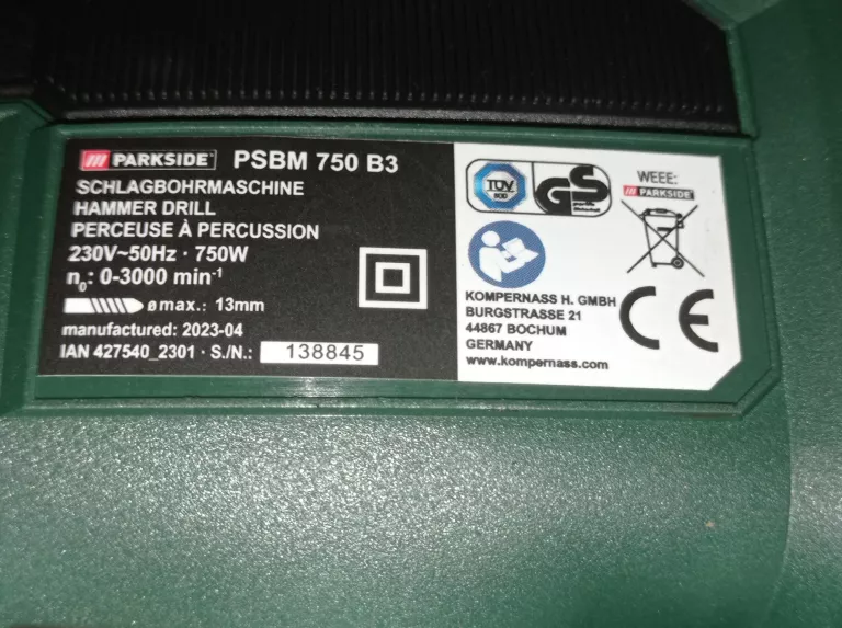 WIERTARKA UDAROWA PARKSIDE PSBM 750 B3