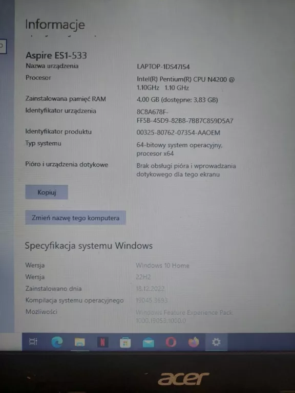 LAPTOP ACER ASPIRE ES 15+ ZASILACZ