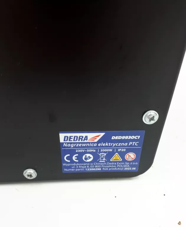 NAGRZEWNICA ELEKTRYCZNA DEDRA 2 KW