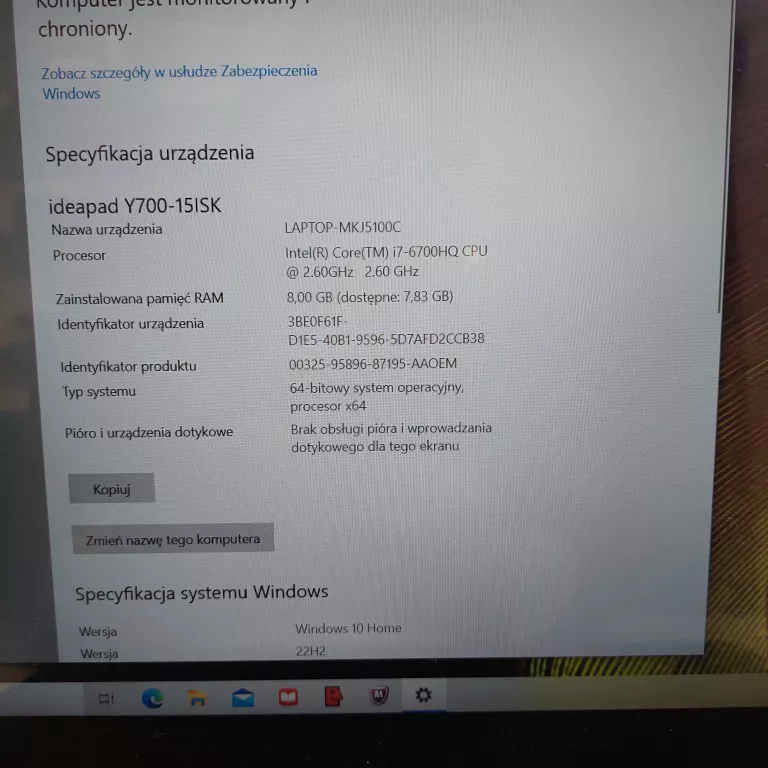 LAPTOP GAMINGOWY LENOVO IDEAPAD Y700 I7+6700HQ/8GB/1TB/W10