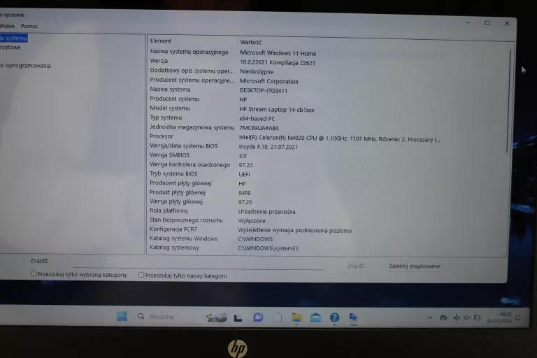 LAPTOP HP 14-CB115-DS 4GB INTEL(R) CELERON(R) N4020 CPU 14" SSD KINGSTON