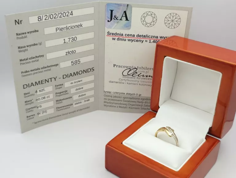 ZŁOTY PIERŚCIONEK Z DIAMENTAMI APART - 585 R.11 1,73G