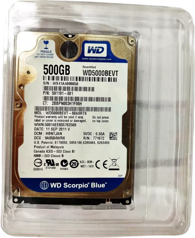 DYSK HDD WESTERN DIGITAL WD5000BEVT - 60A0RT0 500 GB USZKODZONY