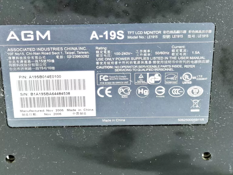 ŚWIETNY MONITOR DO KOMPUTERA AGM A19S 19 419 X 439 X 200 MM OKAZJA!