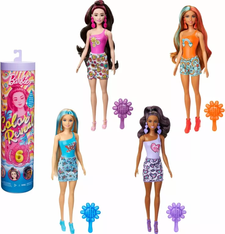 LALKA BARBIE KOLOROWA NIESPODZIANKA KOLOROWE WZORY COLOR REVEAL HRK06