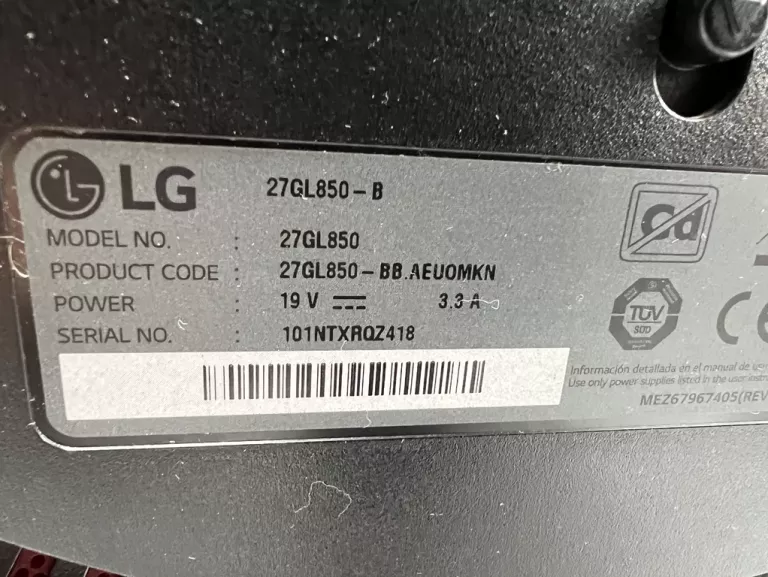 MONITOR GAMINGOWY MONITOR LED LG 27GL850-B 27 2560 X 1440 PX
