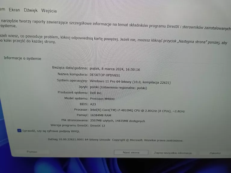 LAPTOP DELL PRECISION M4800 15.6" I7 3820QM 16GB 256GB SSD K1100M