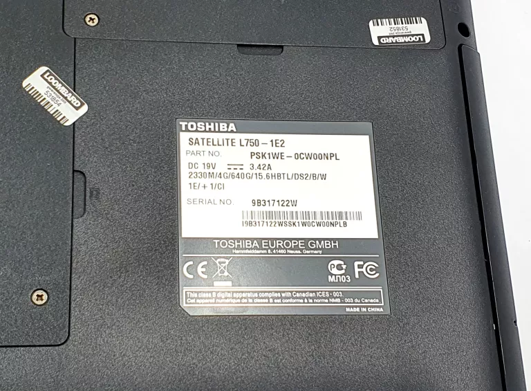 LAPTOP TOSHIBA SATELLITE L750 -1E2