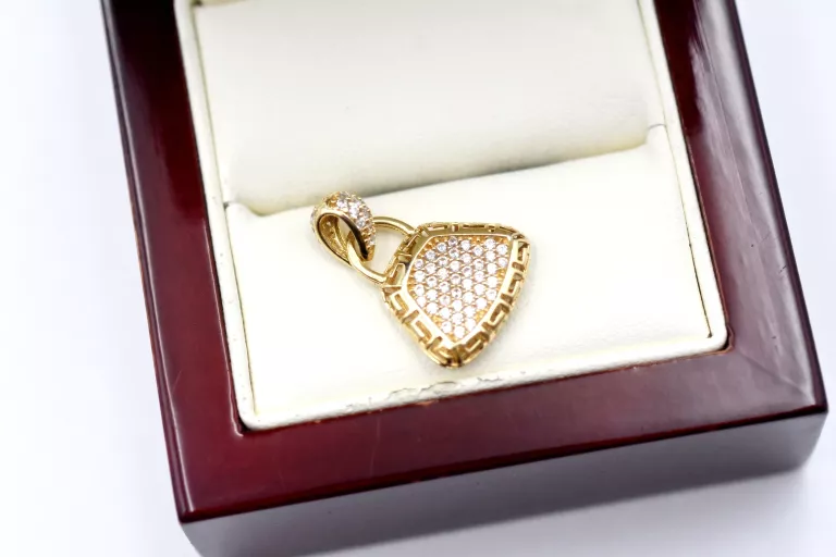 PIĘKNA ZŁOTA ZAWIESZKA Z CYRKONIAMI TOREBKA  PR: 585 2.00G 2CM 14K