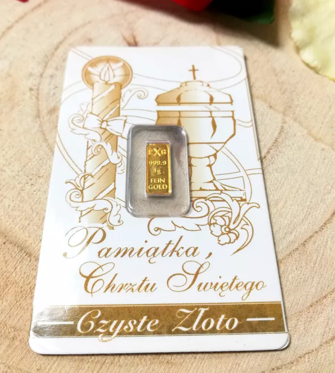 ZŁOTA SZTABKA EXG 999.9 1GR FEIN GOLD PAMIĄTKA CHRZTU ŚWIĘTEGO