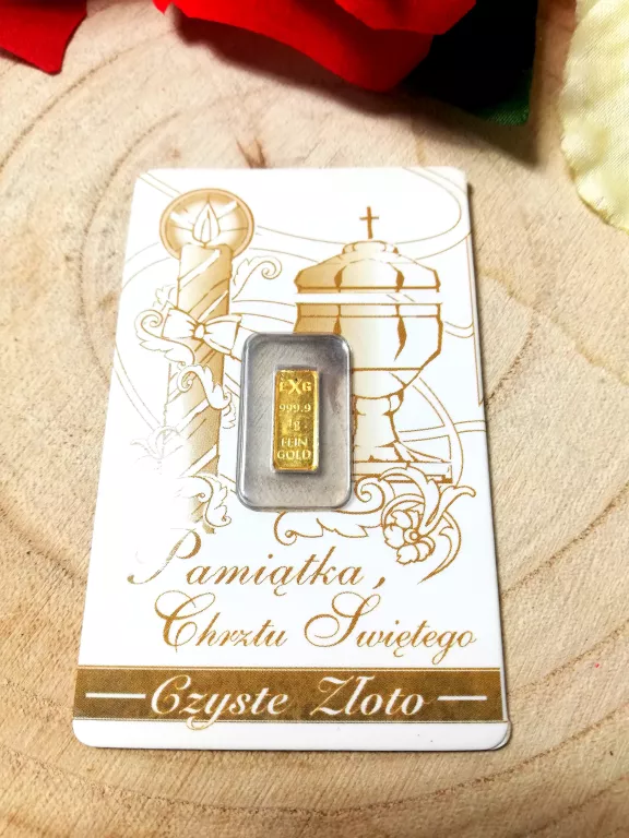 ZŁOTA SZTABKA EXG 999.9 1GR FEIN GOLD PAMIĄTKA CHRZTU ŚWIĘTEGO