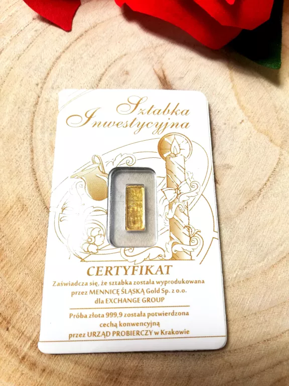ZŁOTA SZTABKA EXG 999.9 1GR FEIN GOLD PAMIĄTKA CHRZTU ŚWIĘTEGO