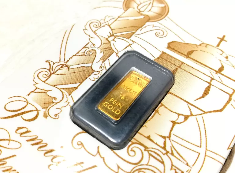 ZŁOTA SZTABKA EXG 999.9 1GR FEIN GOLD PAMIĄTKA CHRZTU ŚWIĘTEGO
