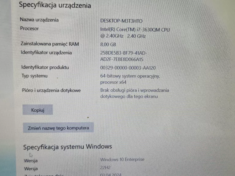LAPTOP LENOVO IDEAPAD Y500 INTEL CORE I7 8 GB/1TB/KLEJONY KABEL ZASILACZA