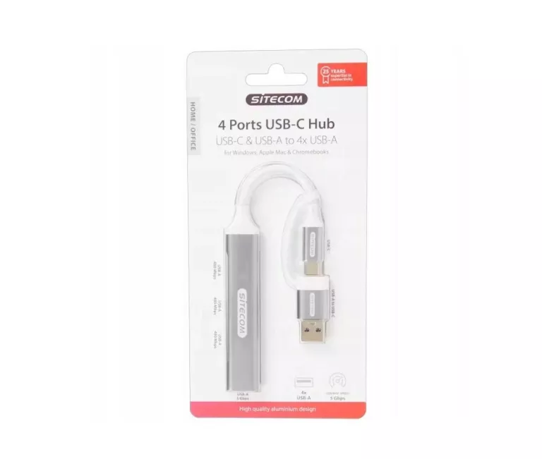HUB USB-C & USB-A DO 4 X USB-A SITECOM DO WINDOWS, APPLE MAC & CHROMEBOOKS