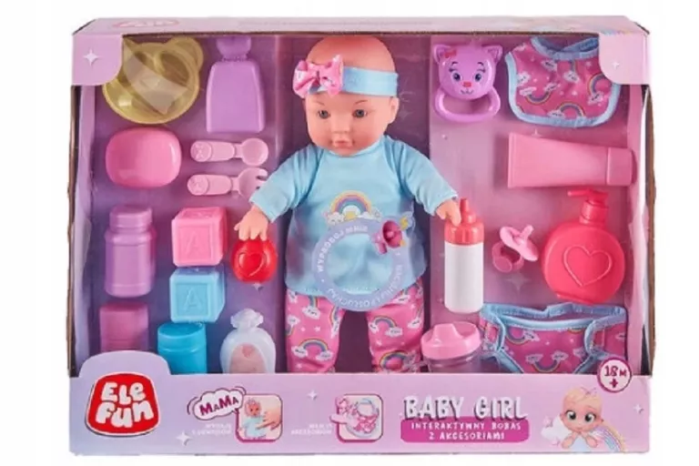 ELEFUN BABY GIRL INTERAKTYWNY BOBAS Z 21 AKCESORIAMI Z 6 DŹWIĘKAMI 18M+