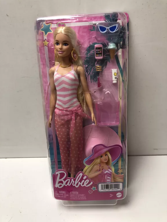 BARBIE PLAŻOWA LALKA NA PLAŻY + AKCESORIA PLAŻOWE HPL73