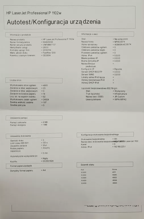 DRUKARKA LASEROWA HP LASERJET P1102W