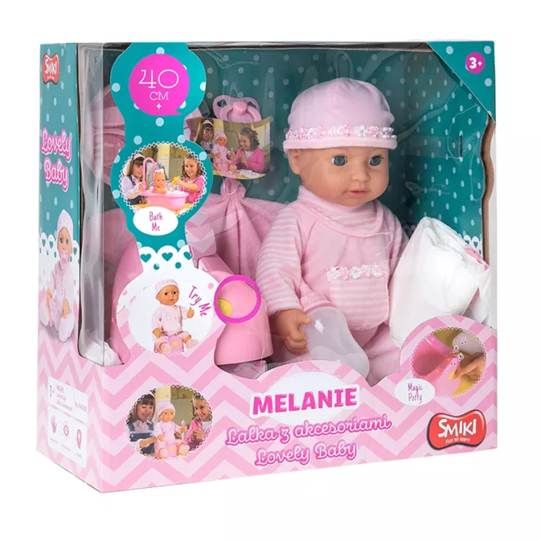 SMIKI LALKA BOBAS MELANIE Z BUTELKĄ I NOCNIKIEM 40 CM