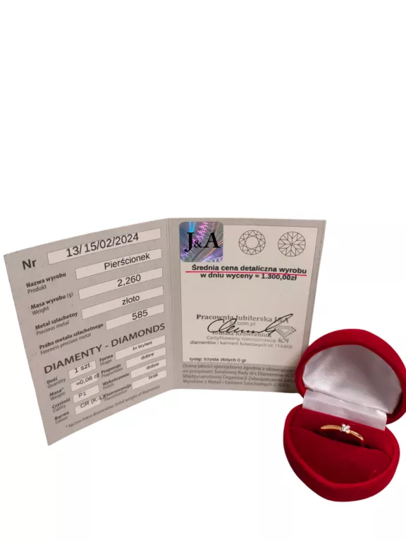 ŚLICZNY ZŁOTY PIERŚCIONEK Z BRYLANTEM 0,08CT
