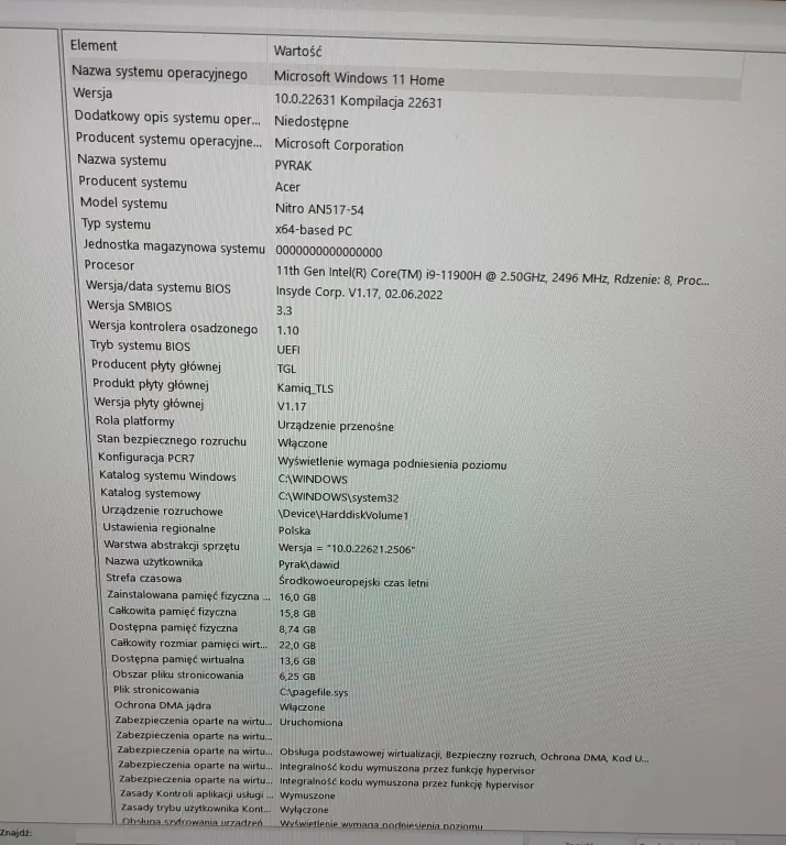 LAPTOP ACER NITRO 5 AN517-54 I9-11900H/16GB/1TB