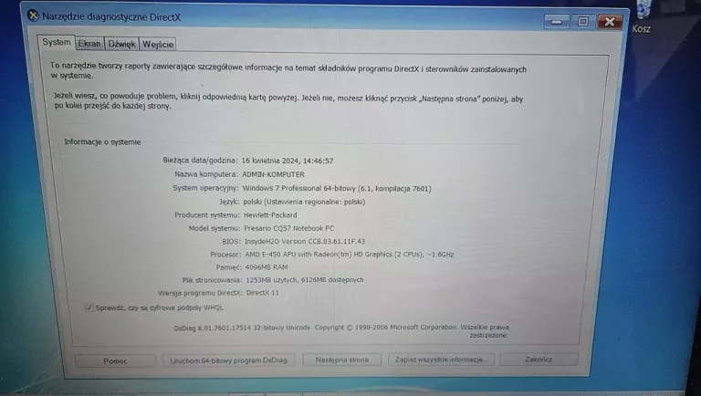 LAPTOP HP COMPAQ PRESARIO CQ57 4GB/WIN7/500GB