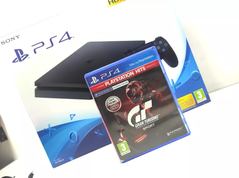 KONSOLA PS4 SLIM 500GB+GRAN TURISMO SPORT, PAD, SŁUCHAWKI PS4