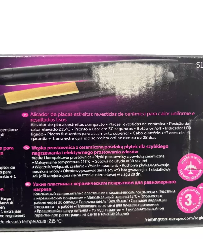 PROSTOWNICA DO WŁOSÓW SLIM REMINGTON CERAMIC 215 S1450 40W REGULACJA TEMP.