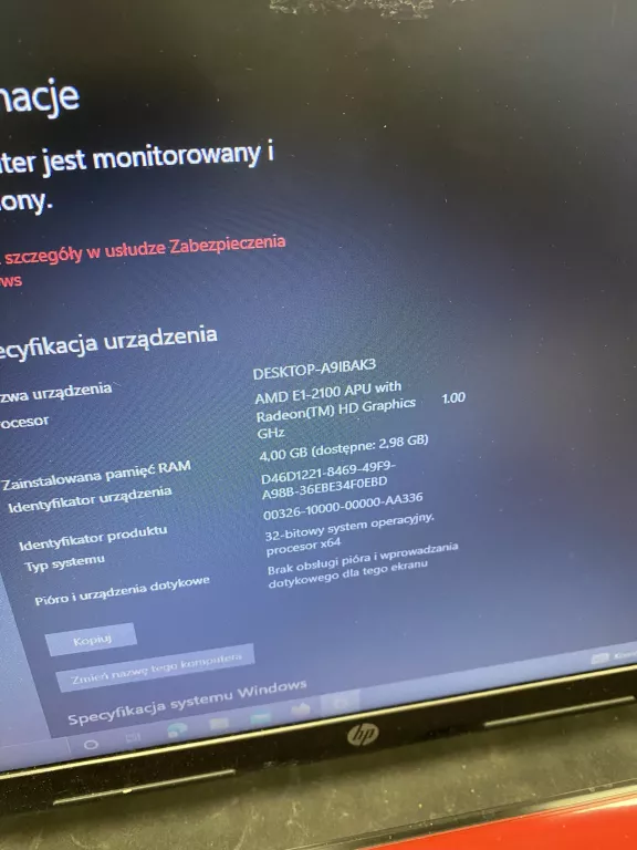 LAPTOP HP 255 (AMD E1-2100 / 4 GB RAM / 500 GB ) ZASILACZ BEZ BATERII "A"