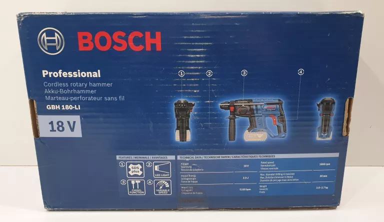 BOSCH MŁOT AKUMULATOROWY GBH 180-LI 18V BL MŁOTOWIERTARKA