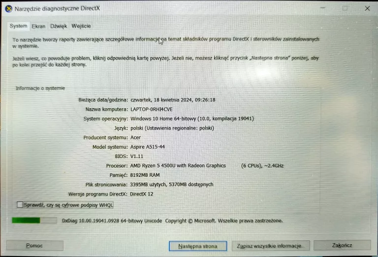 LAPTOP ACER ASPIRE 5 A515-44 R5-4500U 8GB 512GB WIN10