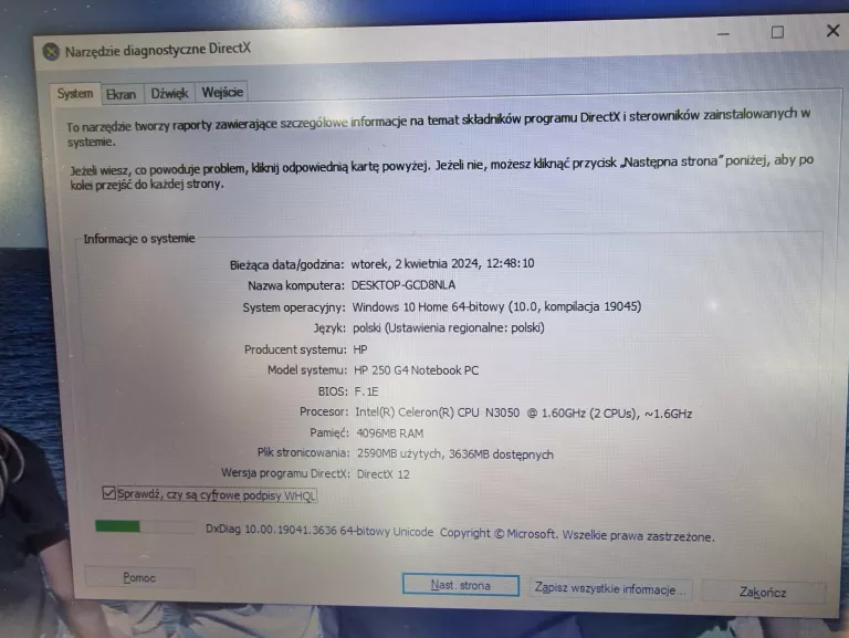 LAPTOP HP 250 G4 15,6" INTEL CELERON 4 GB/120GB(DROBNE PLAMY NA EKRANIE)