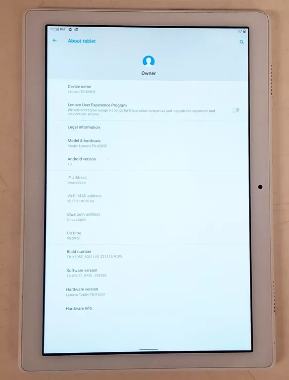 TABLET LENOVO TAB M10 TB-X505F 10,1" 2 GB / 32 GB BIAŁY