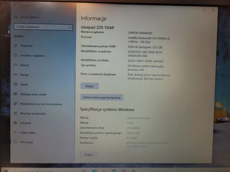 LAPTOP LENOVO IDEAPAD 320-15IAP 8GB RAM 256 SSD + ŁAD