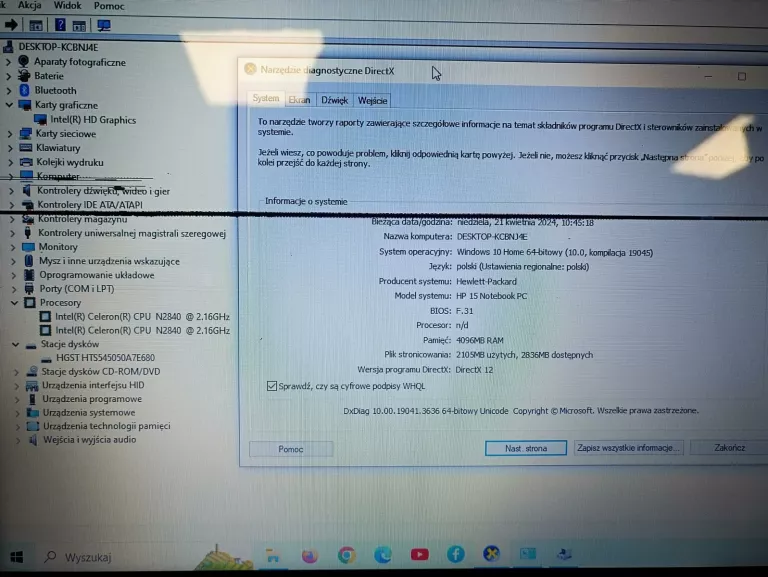 HP 15-R104NW 4GBRAM/CELERON/500GB HDD MATRYCA!!