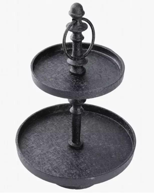 ETAŻERKA CZARNA METALOWA PATERA 32CM 2 TALERZE
