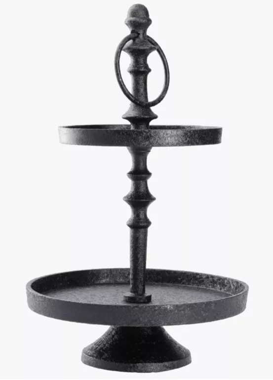 ETAŻERKA CZARNA METALOWA PATERA 32CM 2 TALERZE
