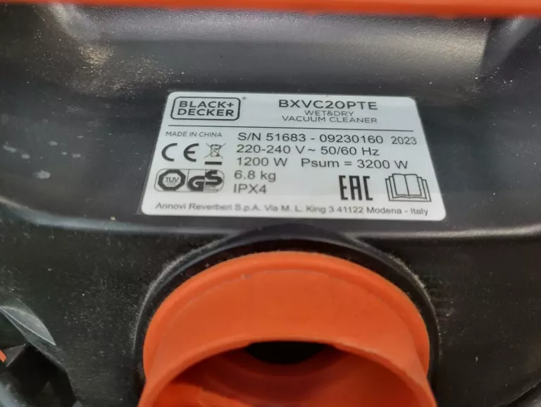 ODKURZACZ PRZEMYSŁOWY BLACK&DECKER BXVC20PE 1200 W //BEZ KONCÓWKI