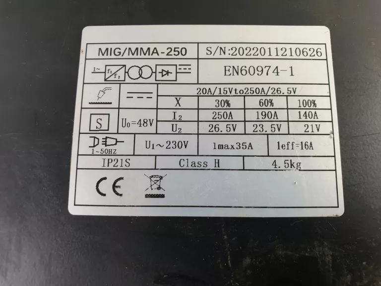 SPAWARKA MIGOMAT BEZGAZOWY INWERTOROWY FLUX MIG MAG MMA 250