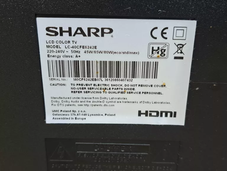 TELEWIZOR SHARP LC40CFE6242E 40" LED FULL HD DVB-T2